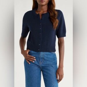 REFORMATION Maude Cashmere Cardigan Navy Blue